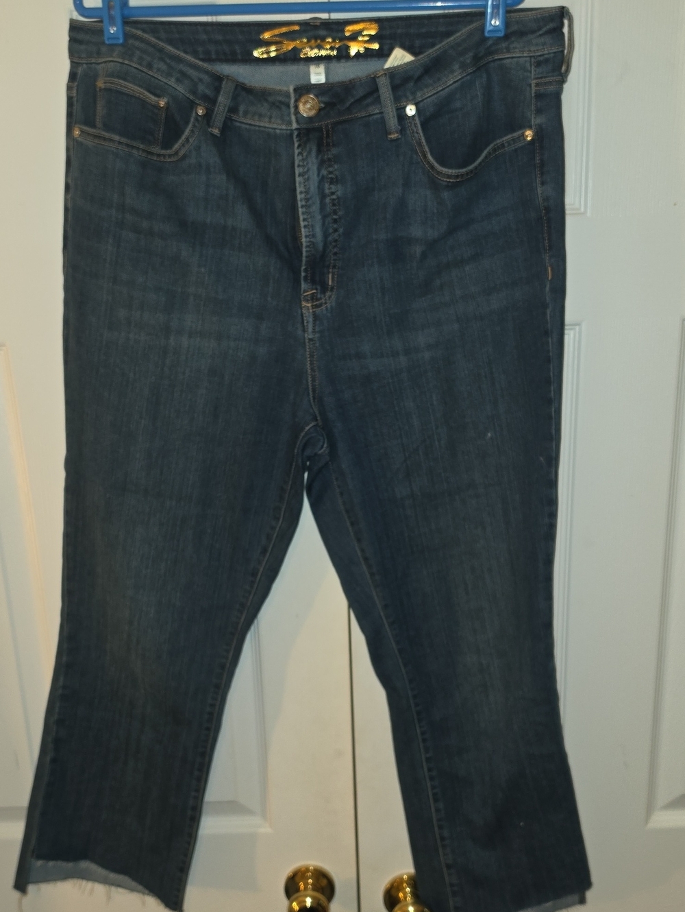 Seven7 Dark Wash Cropped Jeans with Raw Hem